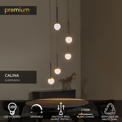 Lucide CALINA - Suspension - Ø 42 cm - LED Dim. - 5x8,2W 2700K - Noir | Premium